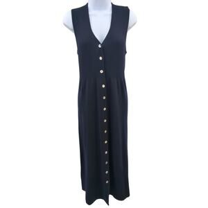 VTG Preview Dress Womens Medium Navy Maxi 100% Merino Wool Academia Quiet Luxury